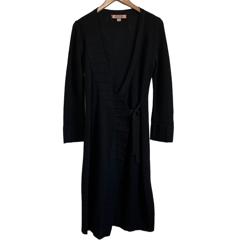Beyond Threads Alpaca Wool Black Wrap Knit Dress Long Sleeve Small